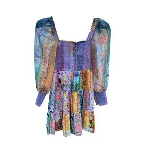 Alice + Olivia Rowen Patchwork Smocked Mini Dress NWOT - Size XS